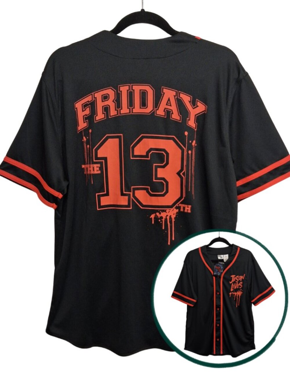 FRIDAY THE 13TH Baseball Jersey Jason Lives Red Black Graphic Novelty Large NWT
